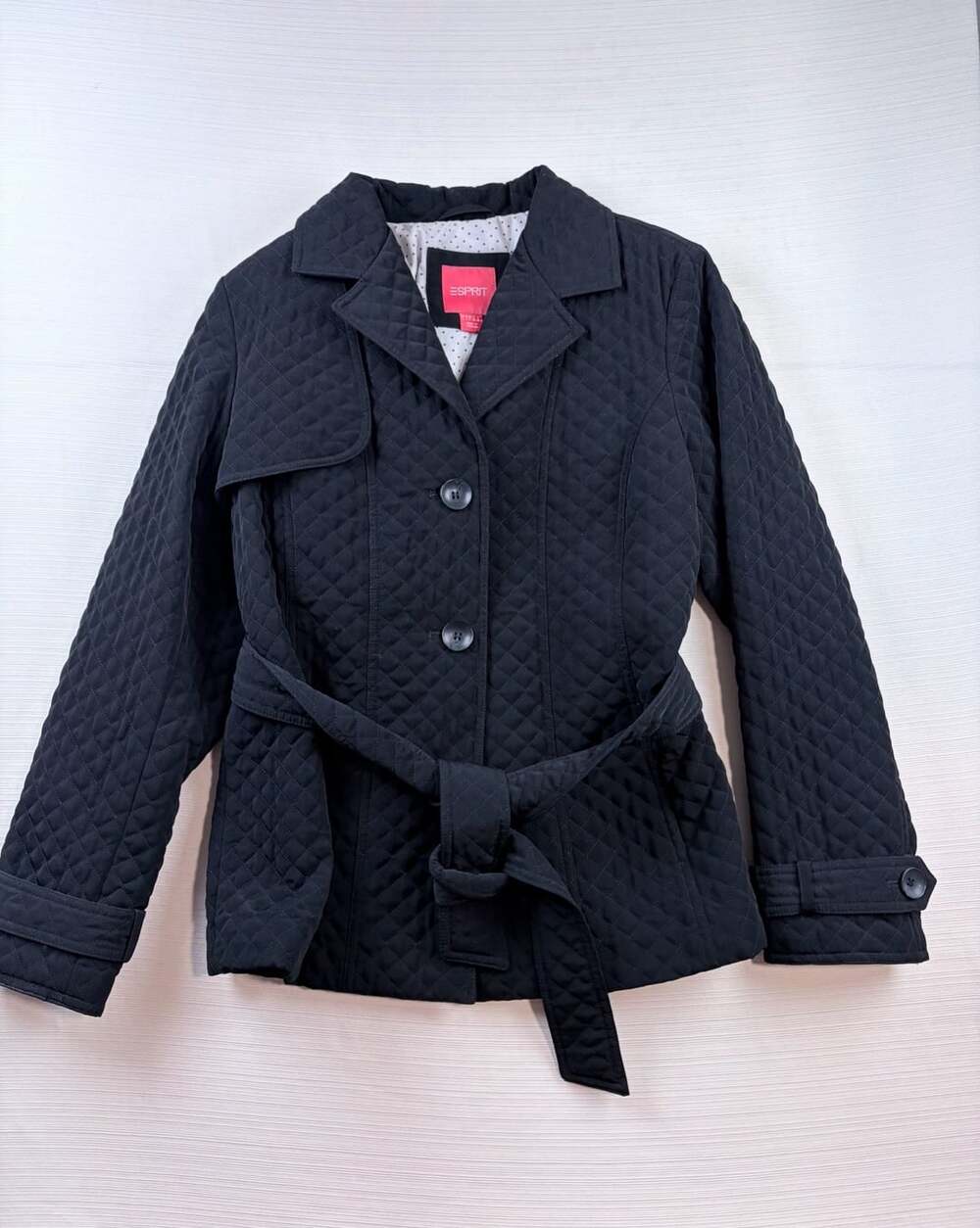Esprit Black Quilted Trench Jacket with Belt Size L